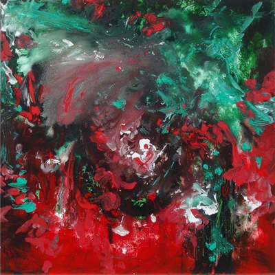 Farbstrudel rot-grün, 2015, Acryl auf Leinwand, 70x70cm